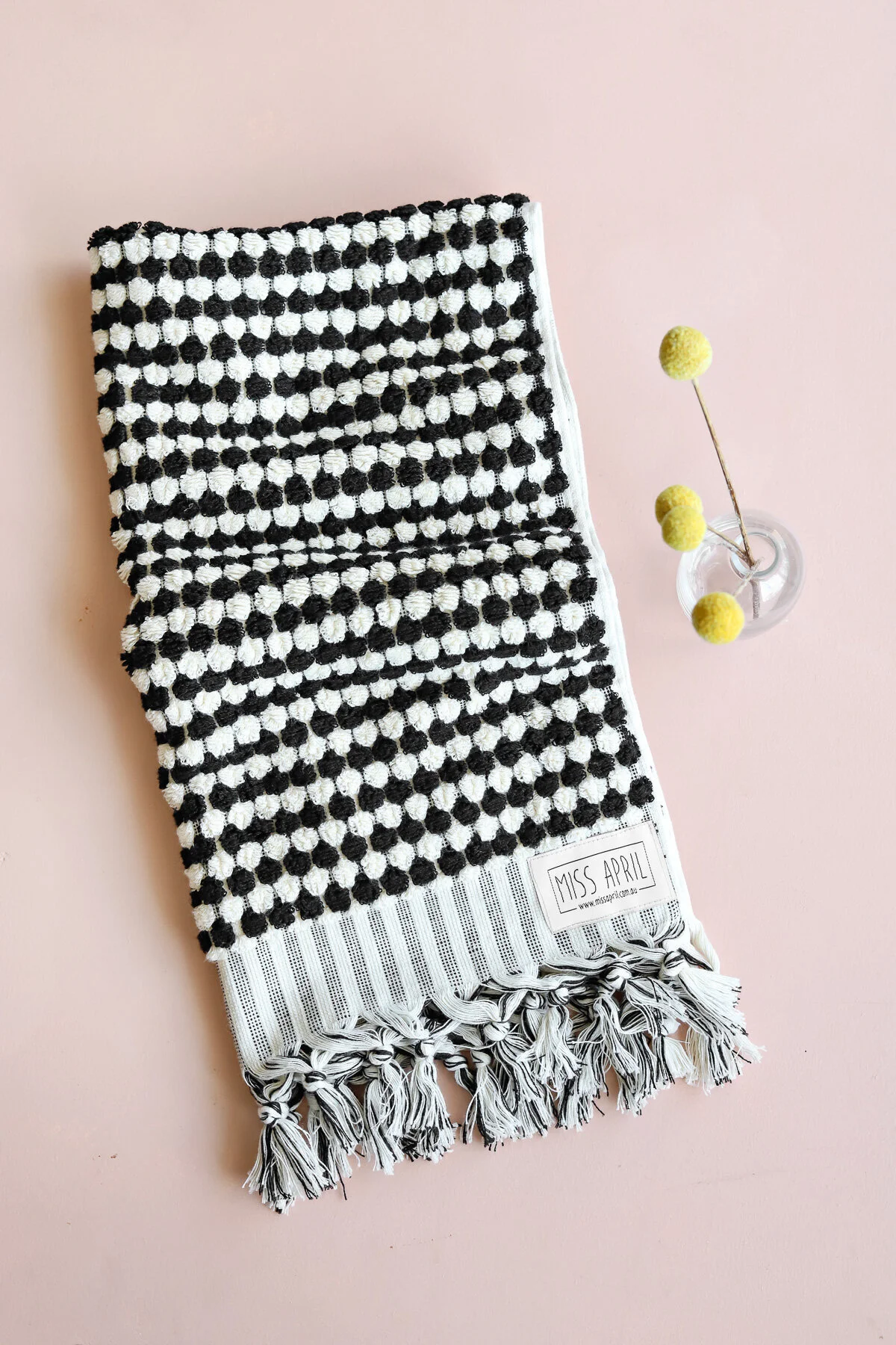POMPOM TURKISH TOWEL BLACK AND WHITE Amazema Interiors